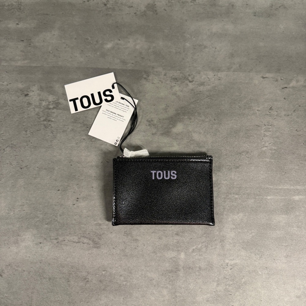 TOUS Card Holder Women OS Black Dorp Zip Coin Purse ID Window NEW Wallet Purple